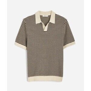 Madewell Sweater Polo Mens Small Brown Pointelle Stitch Single-Button Stripe New